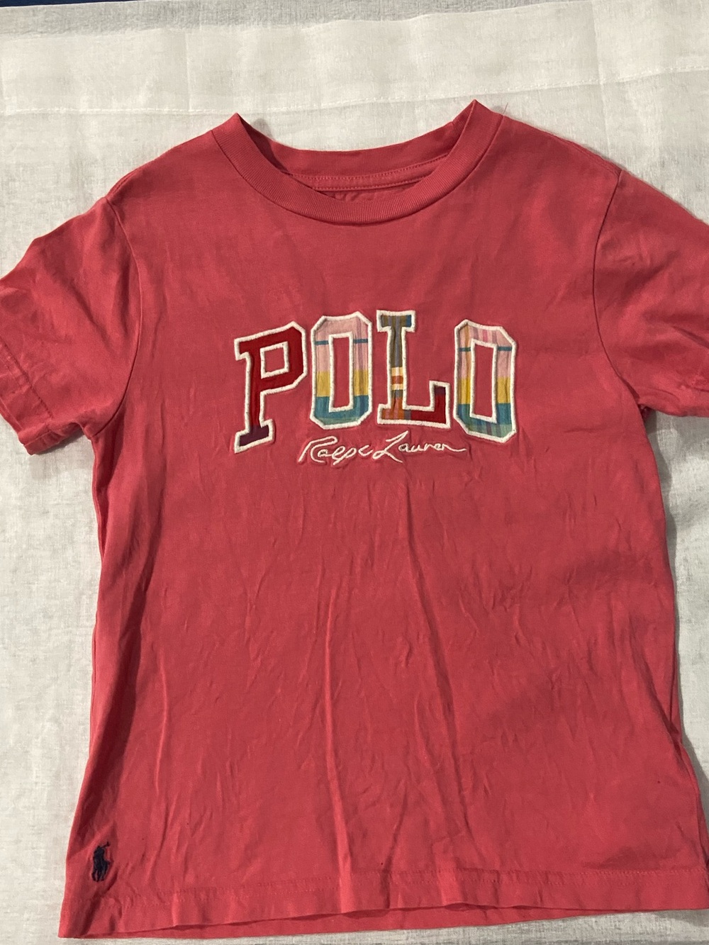 Polo by Ralph Lauren Kids Coral Pink Logo Tee with Multicolor Lettering